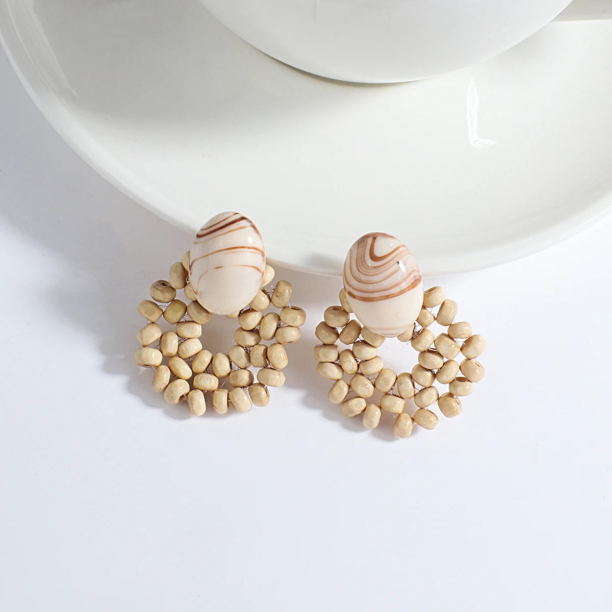 AENSOA Boho Handmade Geometric Wooden Drop Earrings