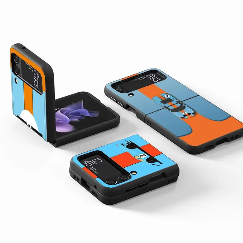 Car Blue Orange Stripe Z Flip Case