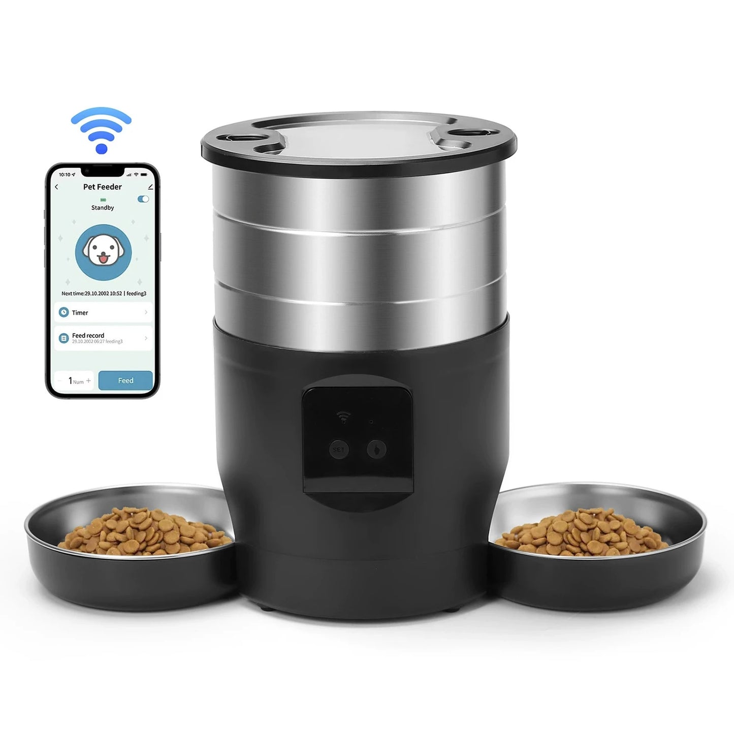 4.5L Smart Automatic Pet Feeder with Dual Stainless Steel Bowls