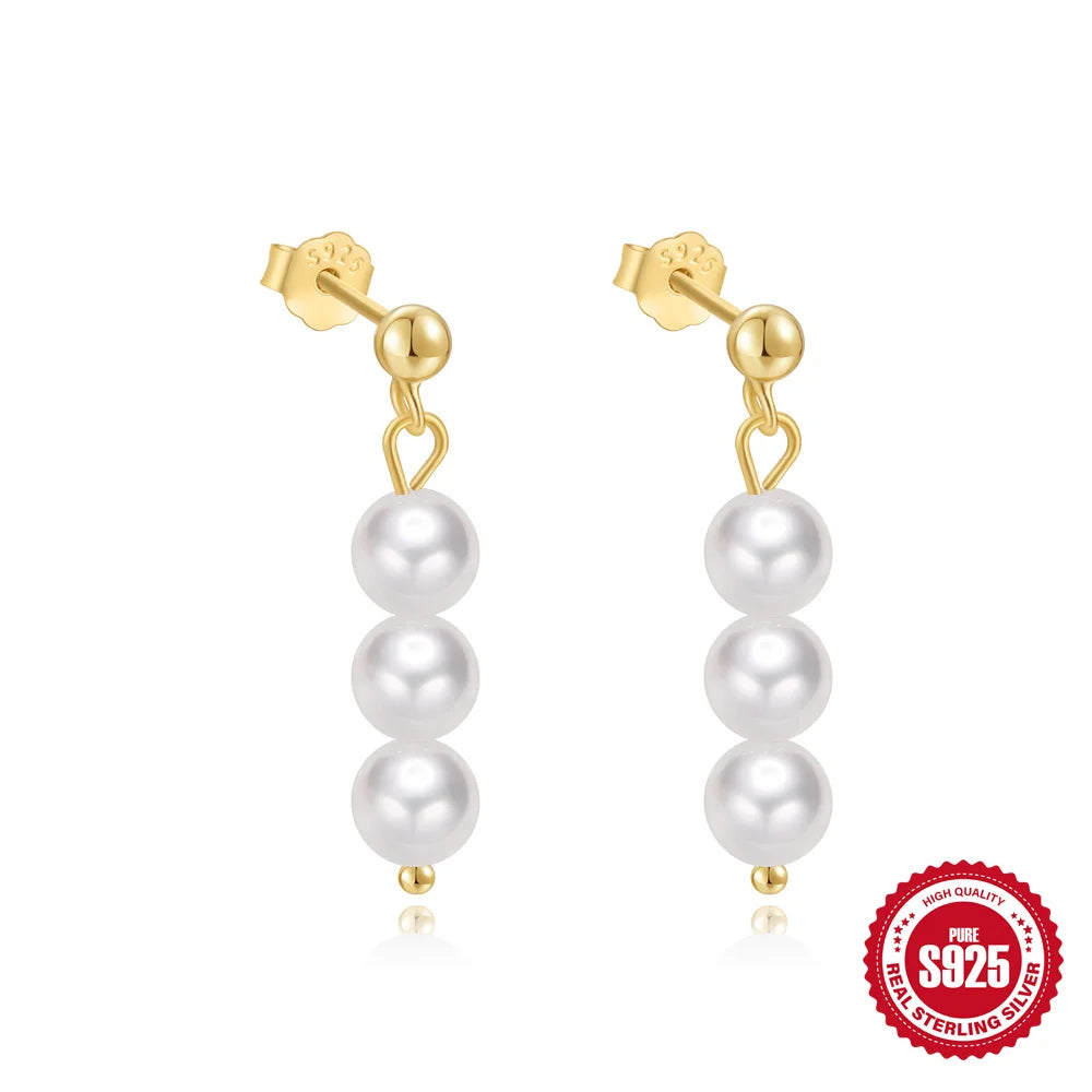 Aide 925 Sterling Silver Pearl Beading Drop Earrings