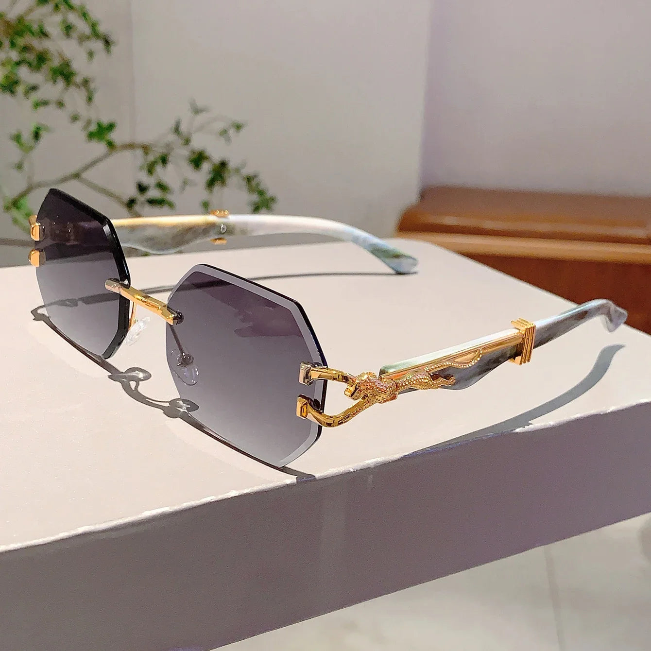 Vintage Rimless Polygon Sunglasses