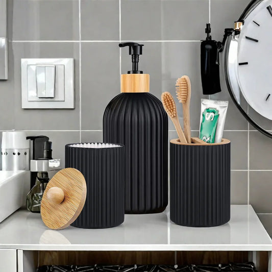 Bathroom Organizer Set with Soap Dispenser and Bamboo Lid