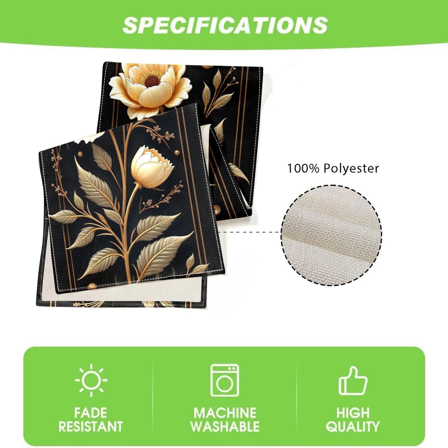 Black & Gold Floral Table Runner