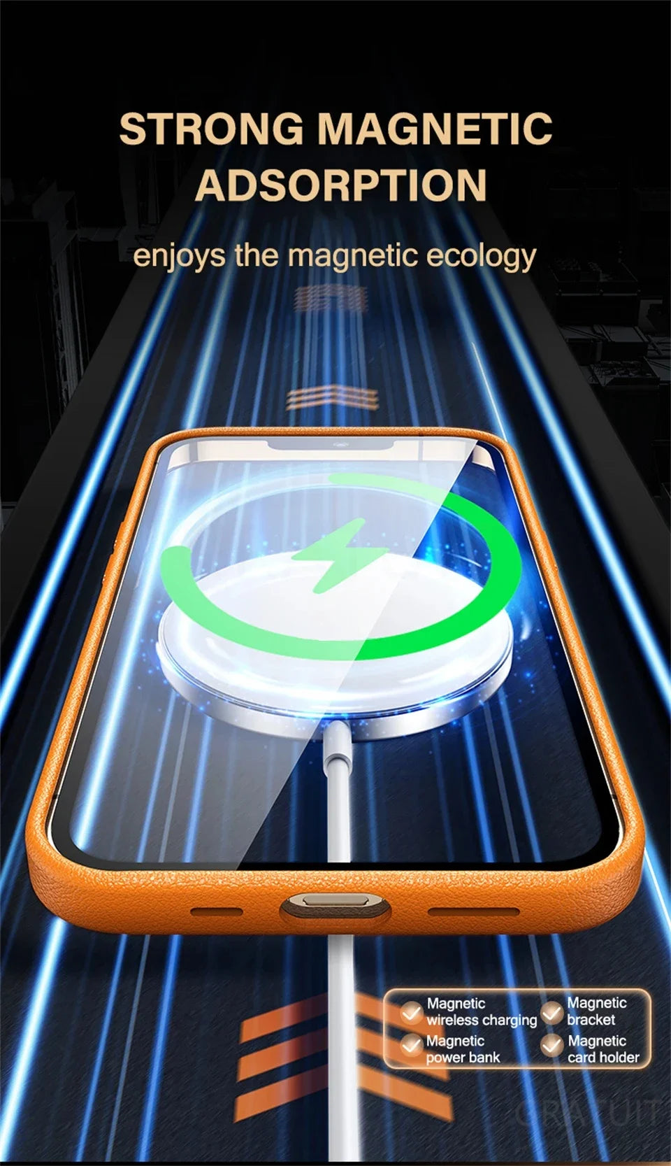 Luxury Leather Magnetic Wireless Charging Case For iPhone