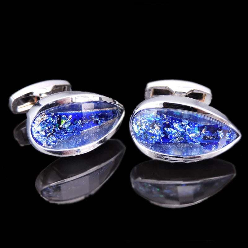 Novelty Luxury Blue White Crystal Cufflinks