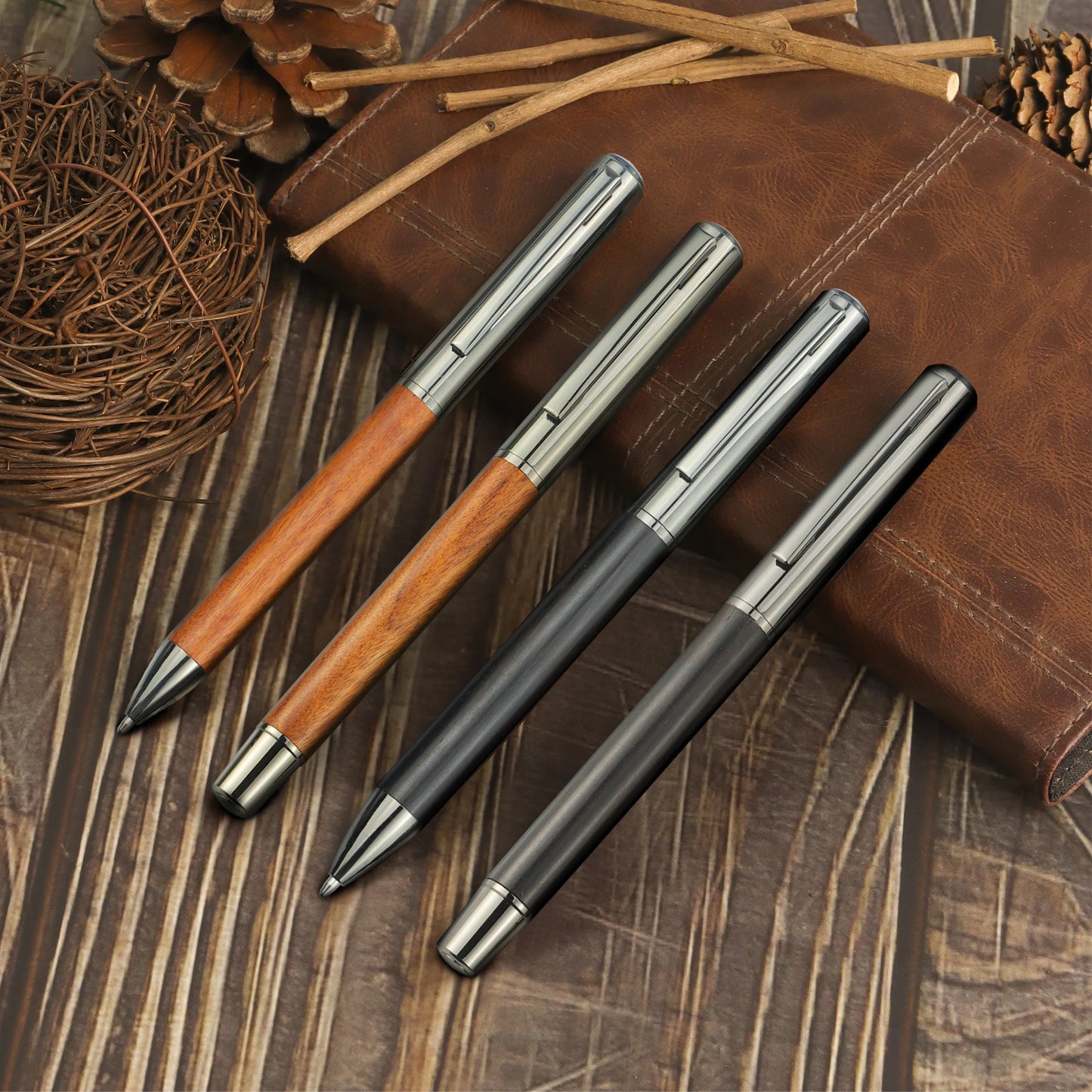 1/2 PCs with Box - Brown/Ebony Wood Grain Pen -
