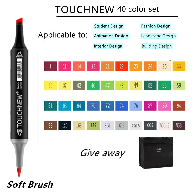 TOUCHNEW Marker 12/30/60/80/168 Colors Soft Brush Markers Pen