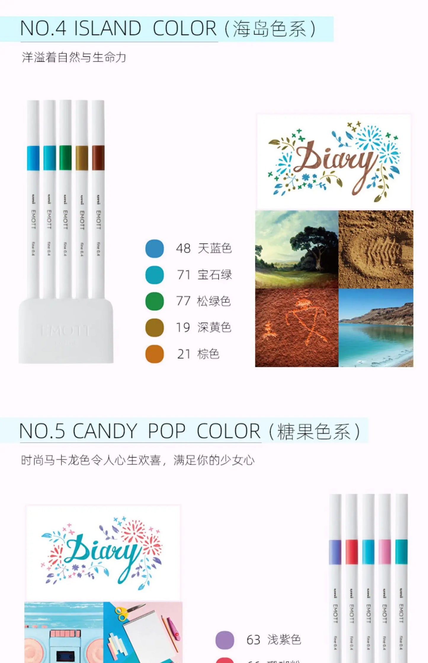 5pc Uni EMOTT Fiber Marker Pen water-based