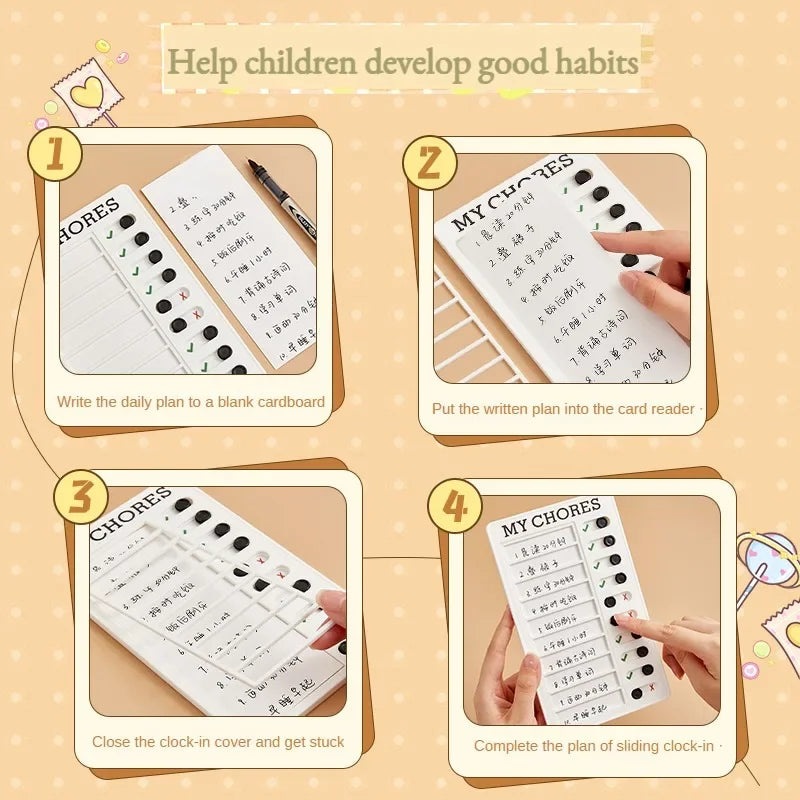 1 Pc Kids Chore Chart with 20 Pcs Blank Card,Plastic Checklist Board