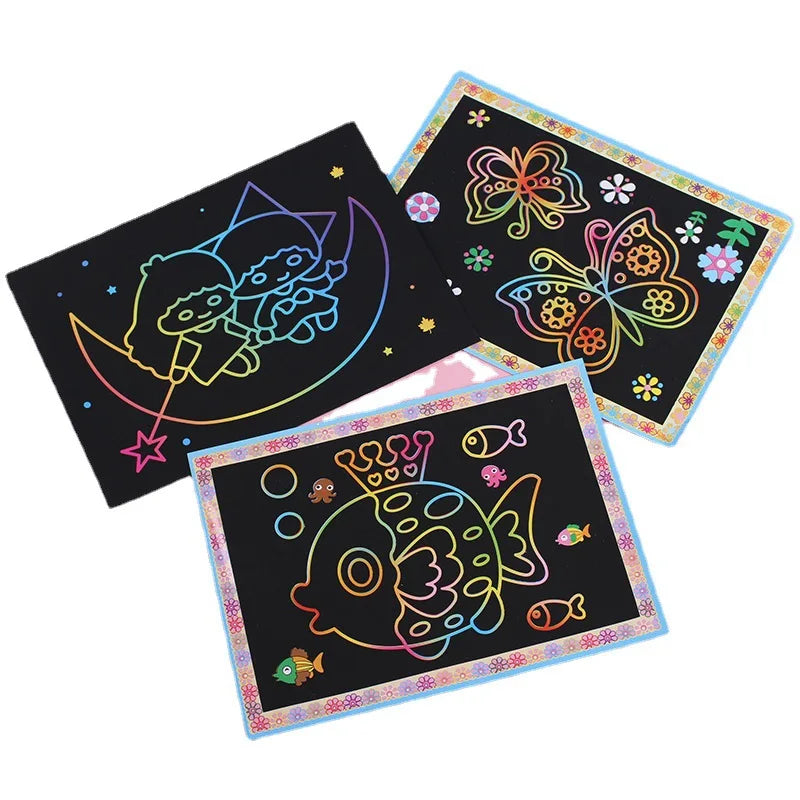 5-10Pcs Scratch Art Paper With Drawing Stick