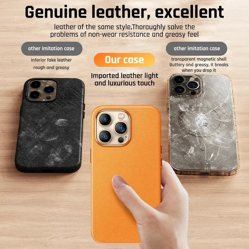 Luxury Leather Magnetic Wireless Charging Case For iPhone
