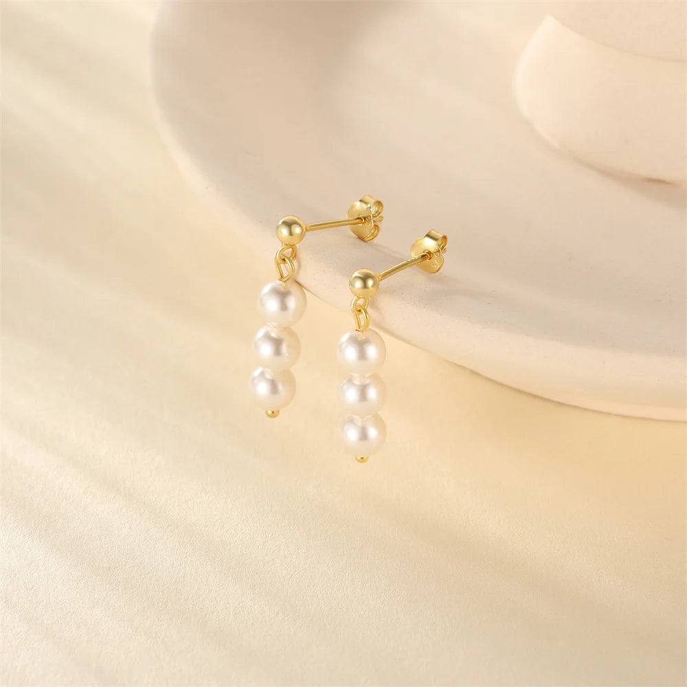 Aide 925 Sterling Silver Pearl Beading Drop Earrings