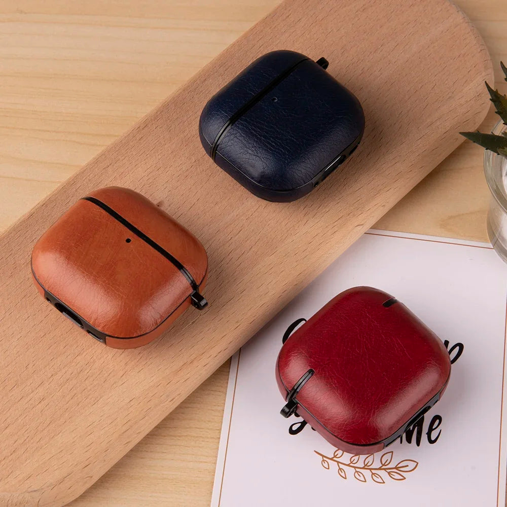 PU Leather Earphone Case For Apple AirPods With Keychain