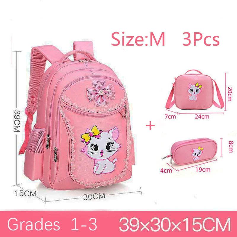 Pink Cat Bowknot Kids School Backpack