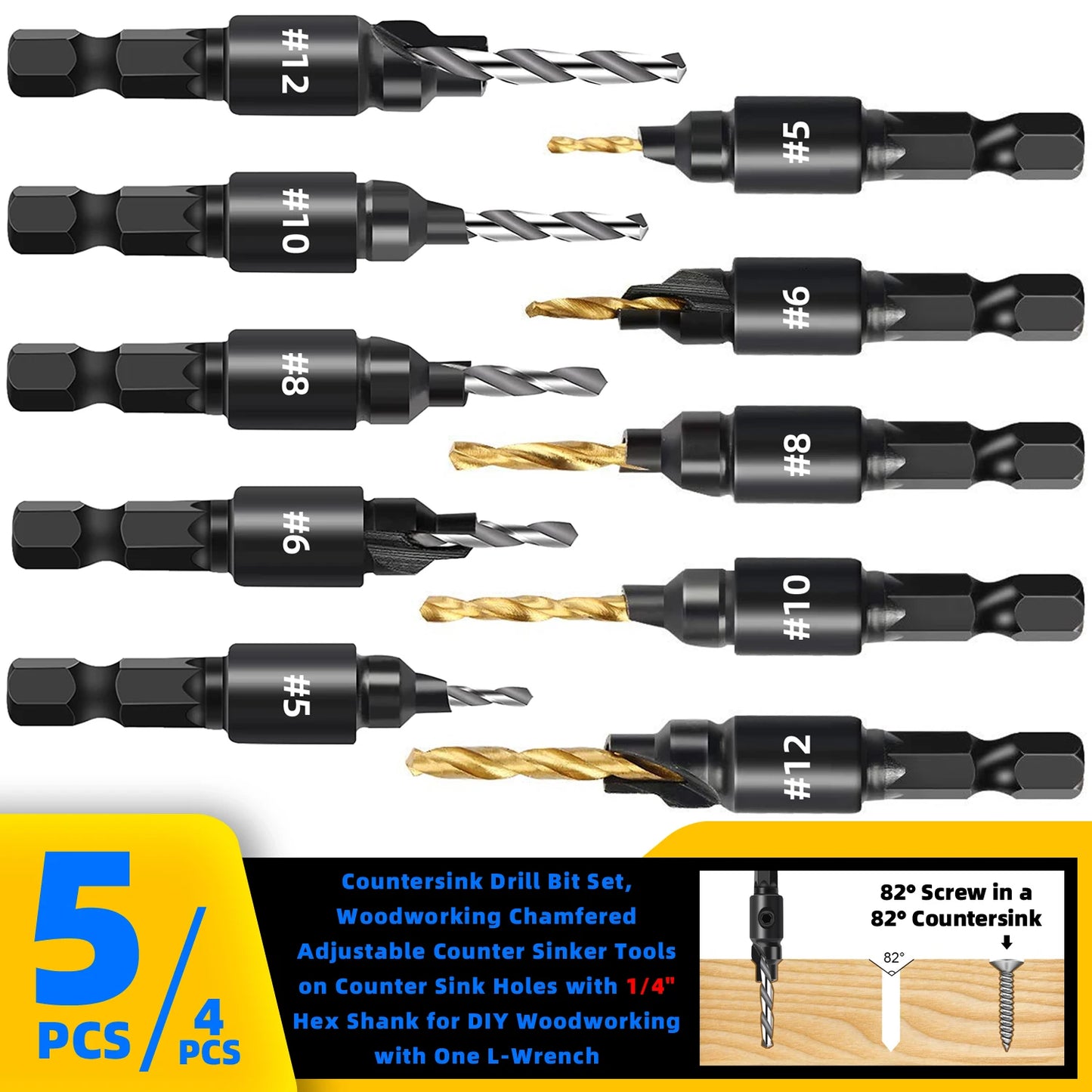 4/5pcs Countersink Drill Bit Set