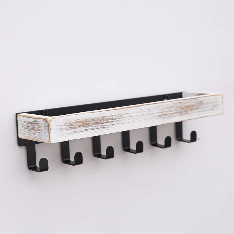 Wooden Wall Key Holder with Shelf & 6 Hooks