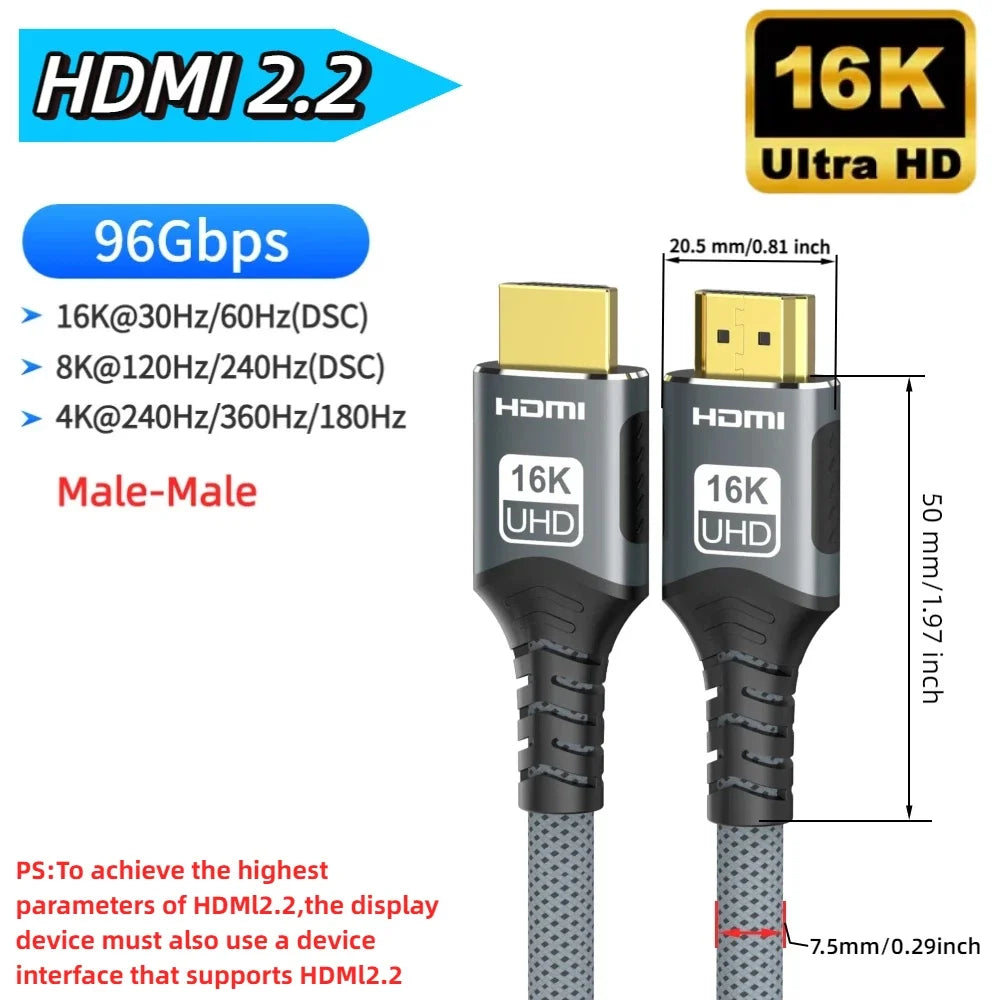 8K HDMI 2.1 Braided Cable – 48Gbps High Speed