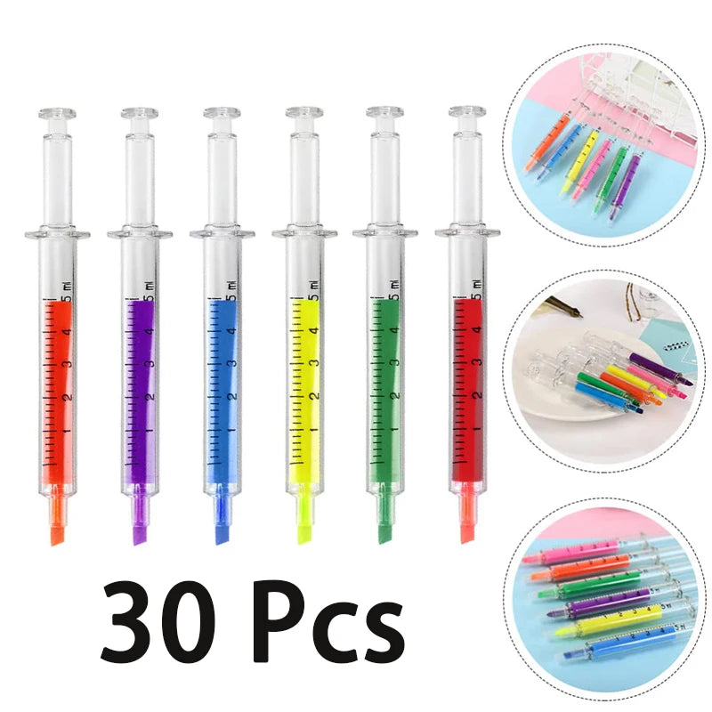 30Pcs 6 Colors Highlighters Syringe Shaped