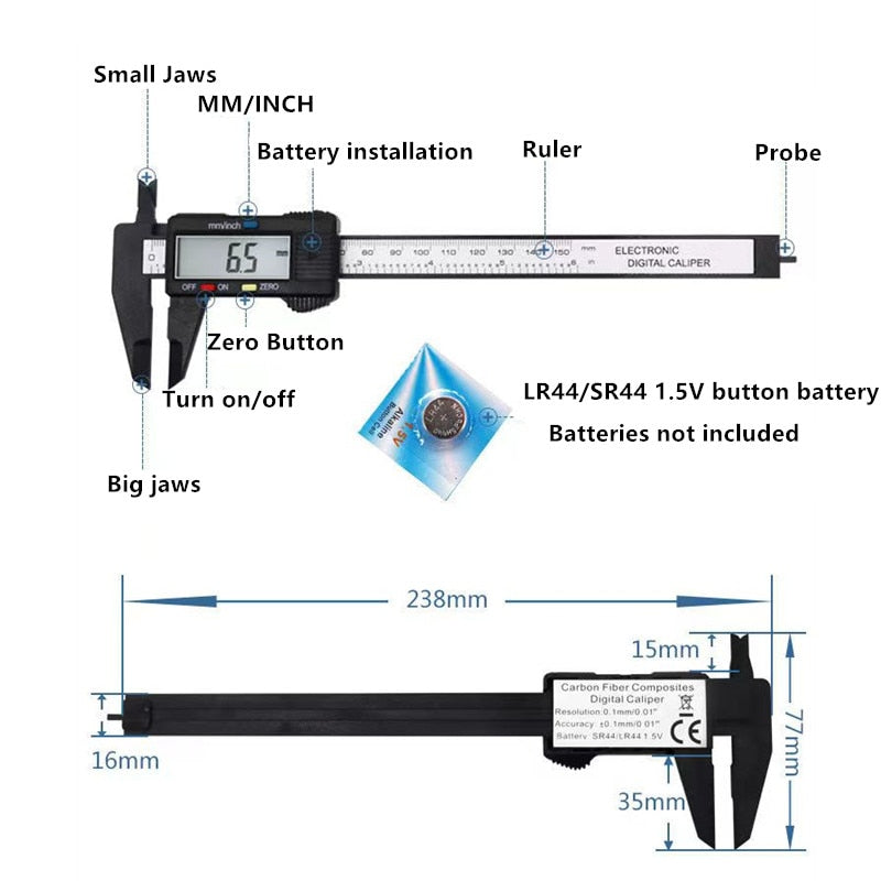 150mm 100mm Electronic Digital Caliper Carbon Fiber Digital Ruler