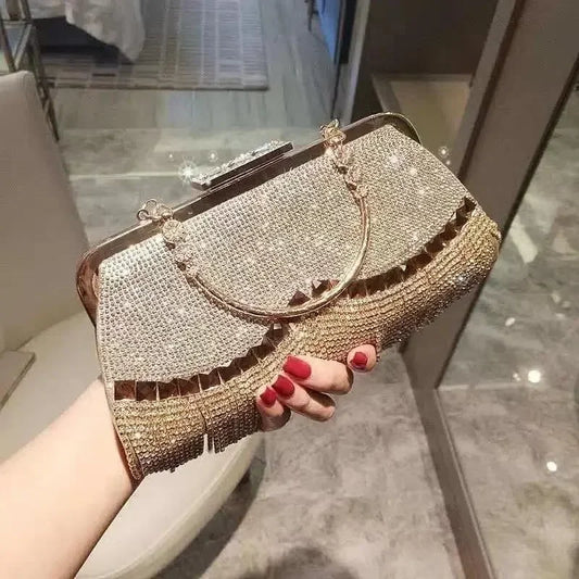 Rhinestone Tassel Handle Evening Bag