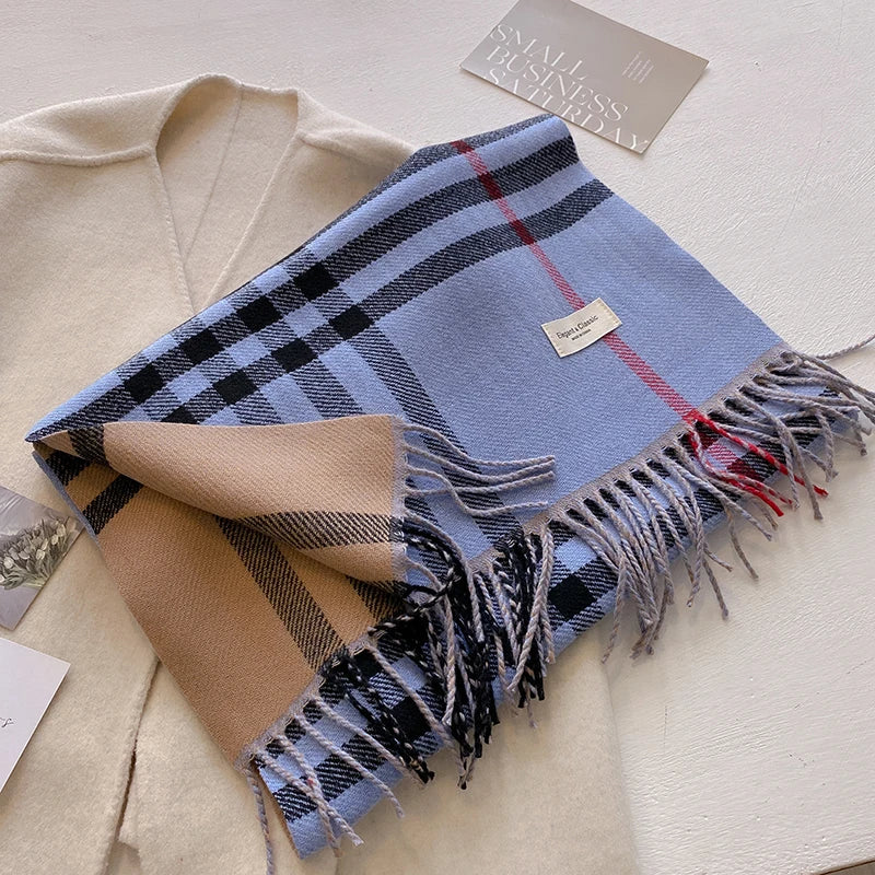 Women’s Plaid Winter Scarf with Tassels