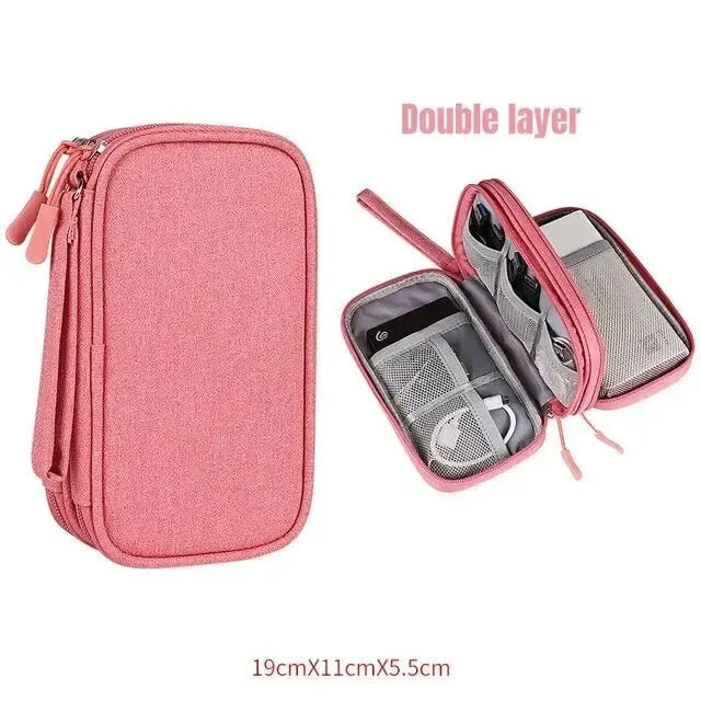 Double-Layer Cable & Electronics Organizer Bag