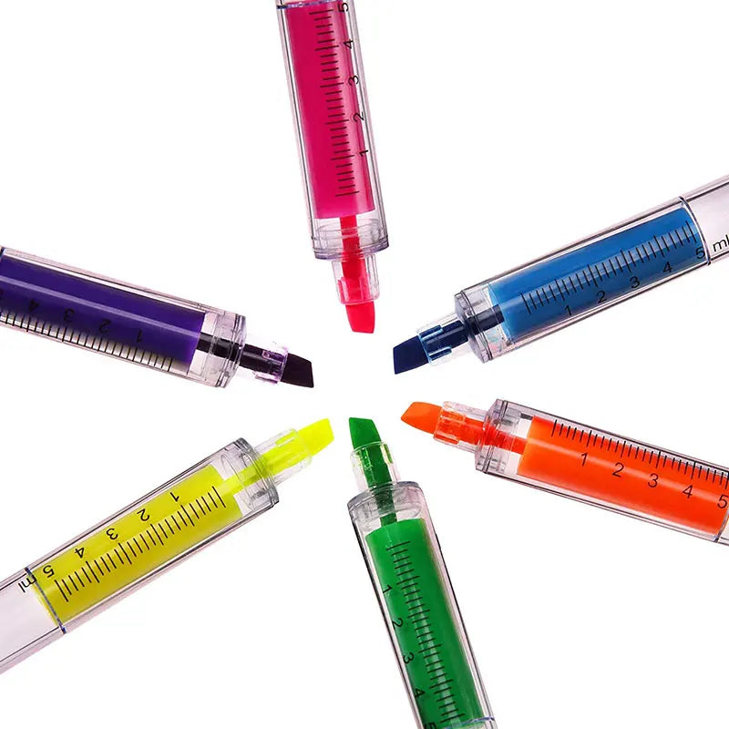 30Pcs 6 Colors Highlighters Syringe Shaped