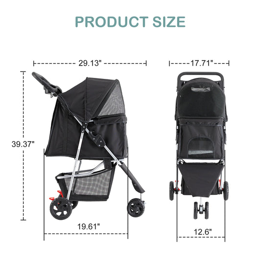 3-Wheel Foldable Pet Stroller for Dogs & Cats