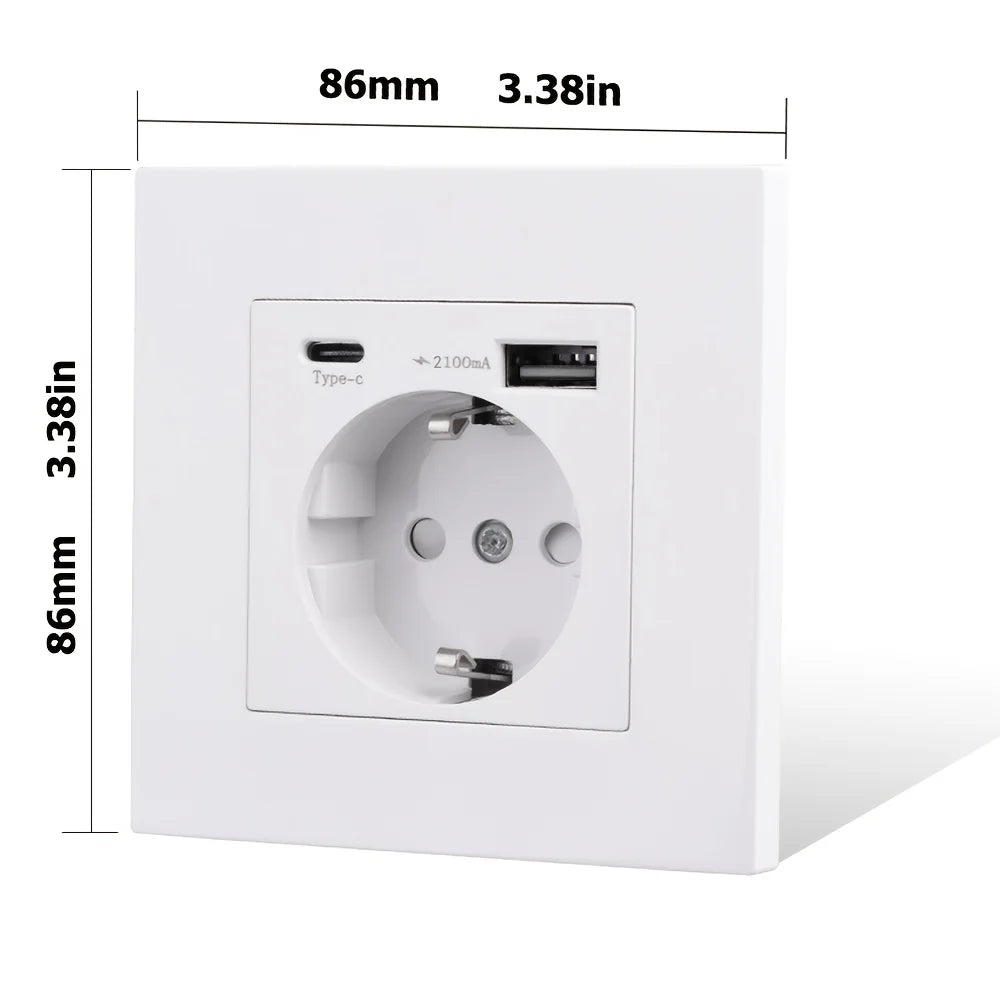 EU Type-C USB Wall Power Socket