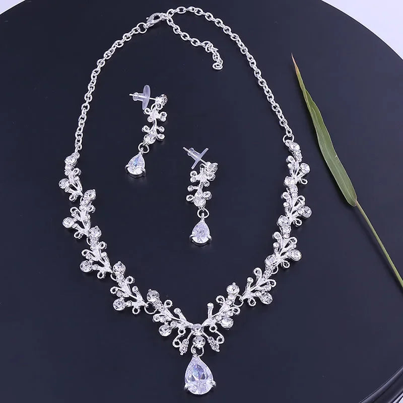 Bridal Crown Necklace Earrings Jewelry Set