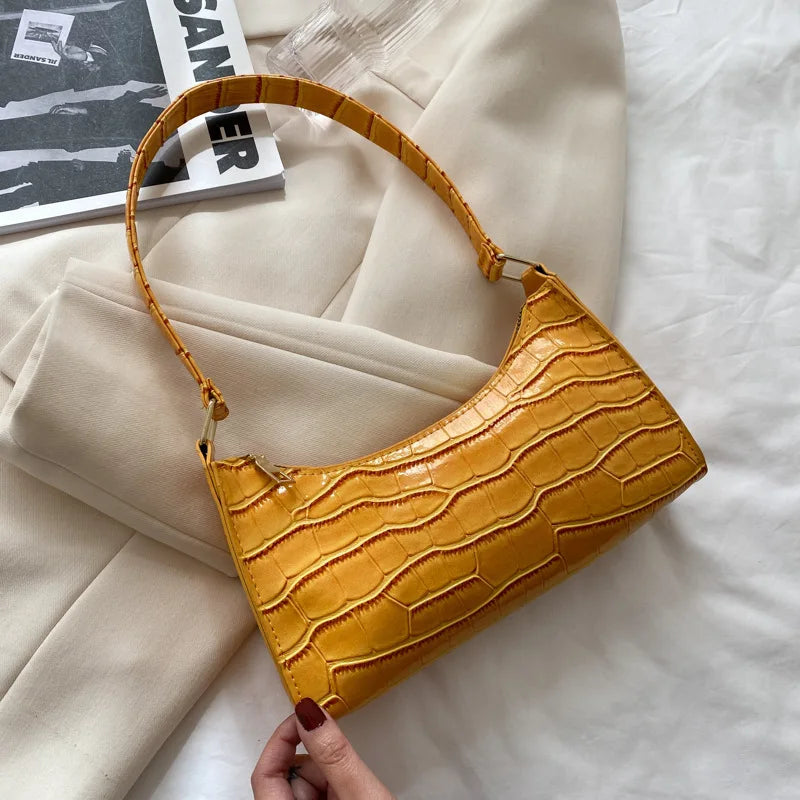 Alligator Pattern PU Leather Baguette Shoulder Bag