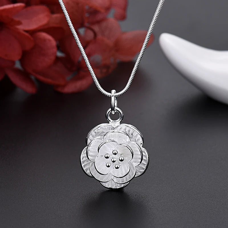 925 Sterling Silver Charm Flower Necklace Earrings Bangle