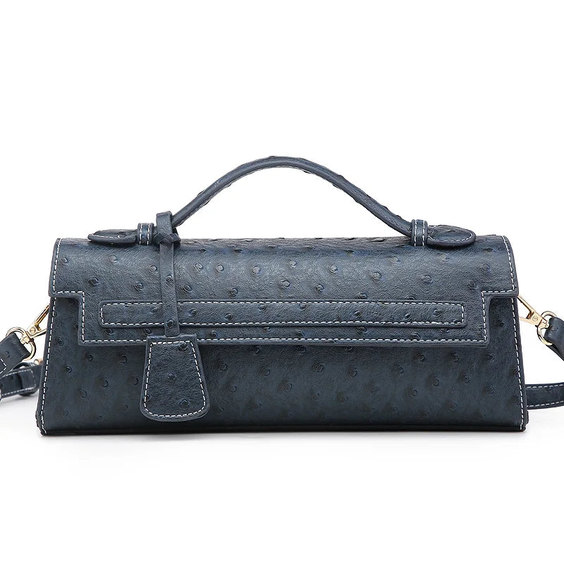 Embossed Ostrich Print Top Handle Handbag
