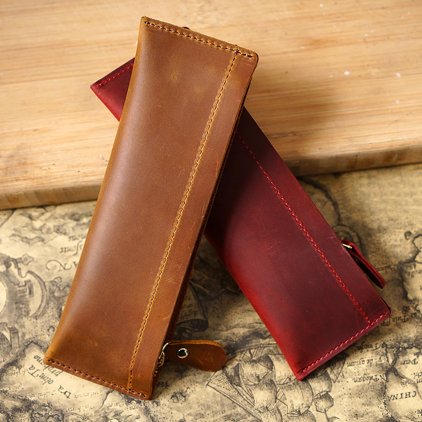 Genuine Leather Handmade Zipper Pencil Case