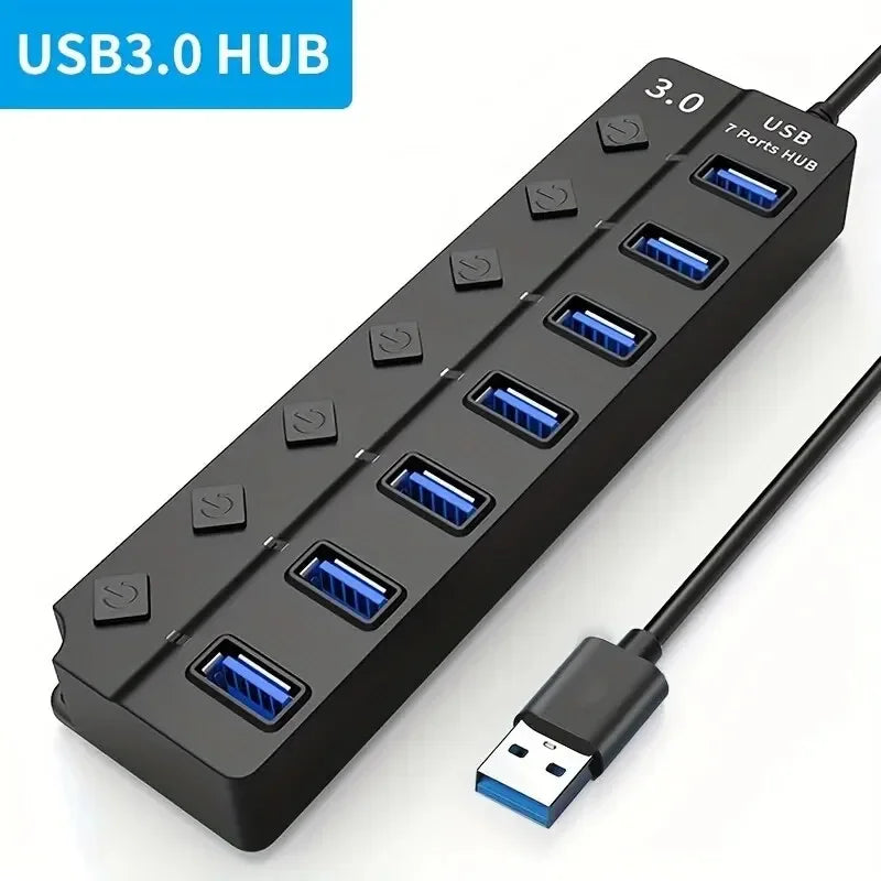 4/7-Port USB 3.0 Hub with LED Switch Power Adapter