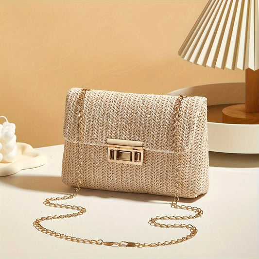 Woven Straw Crossbody Handbag