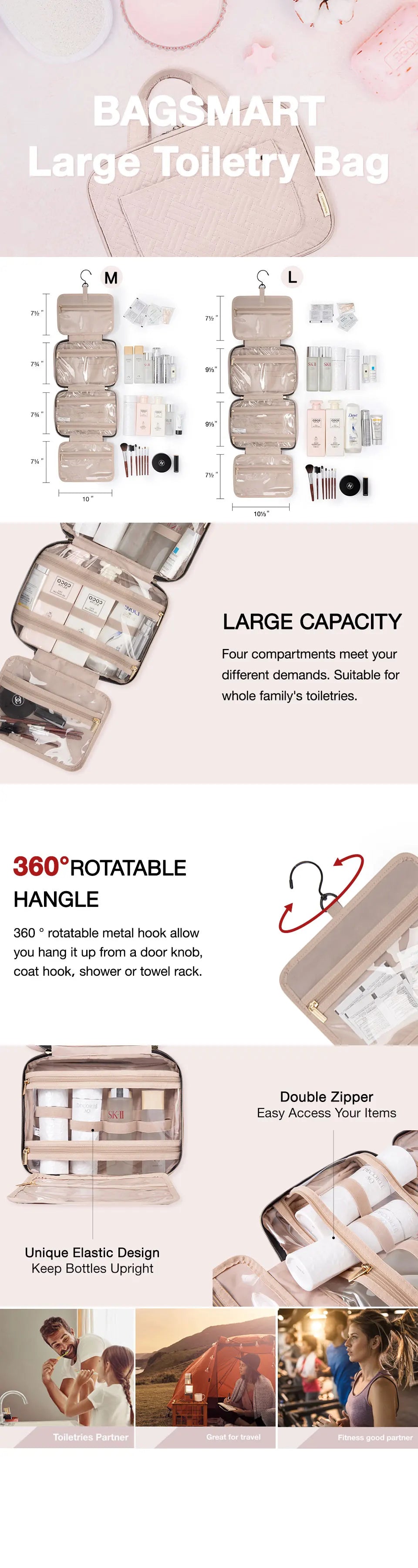 Makeup Cosmetic Bag with Hanging Hook Water-resistant