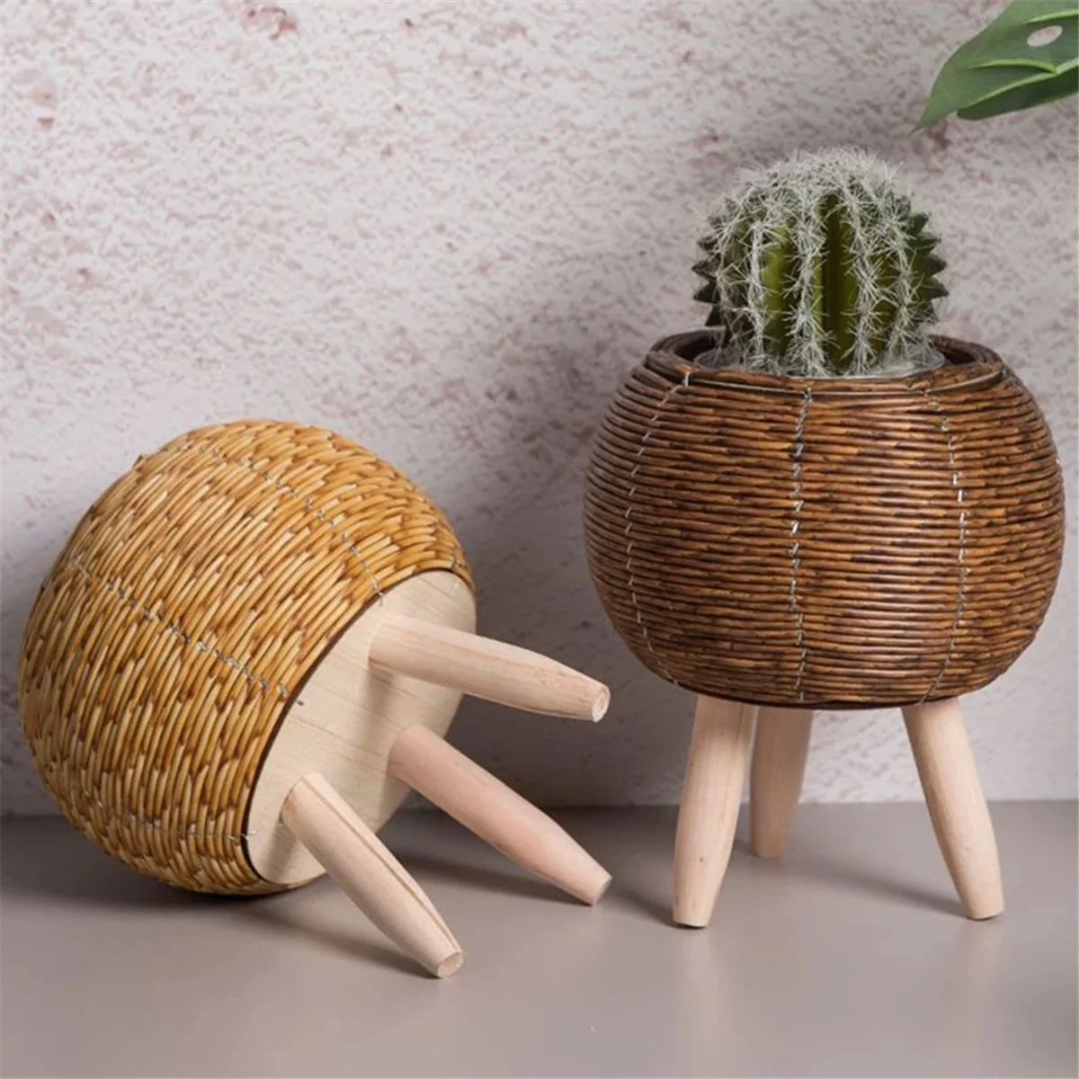 Vintage Imitation Rattan Woven Flower Shelf Planters