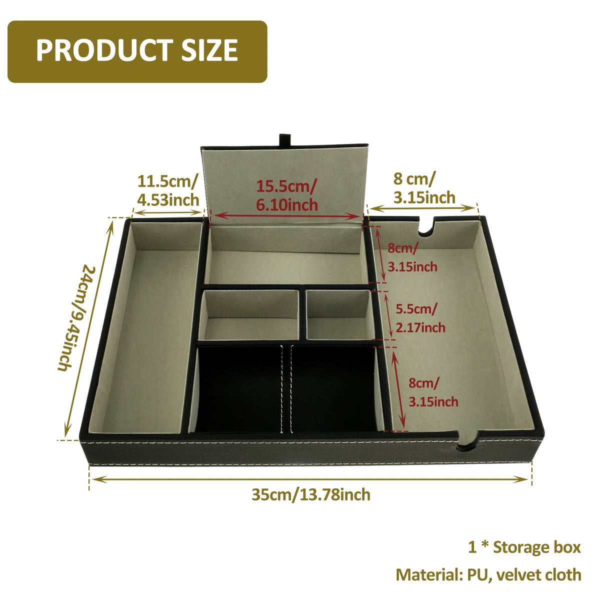 PU Desktop Organizer Valet Tray with Compartments
