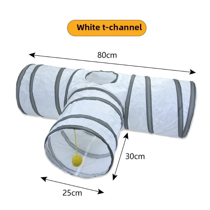 Interactive White Cat Play Tunnel