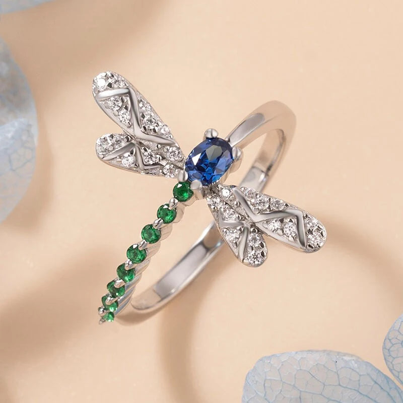 Huitan Blue Green Dragonfly Ring