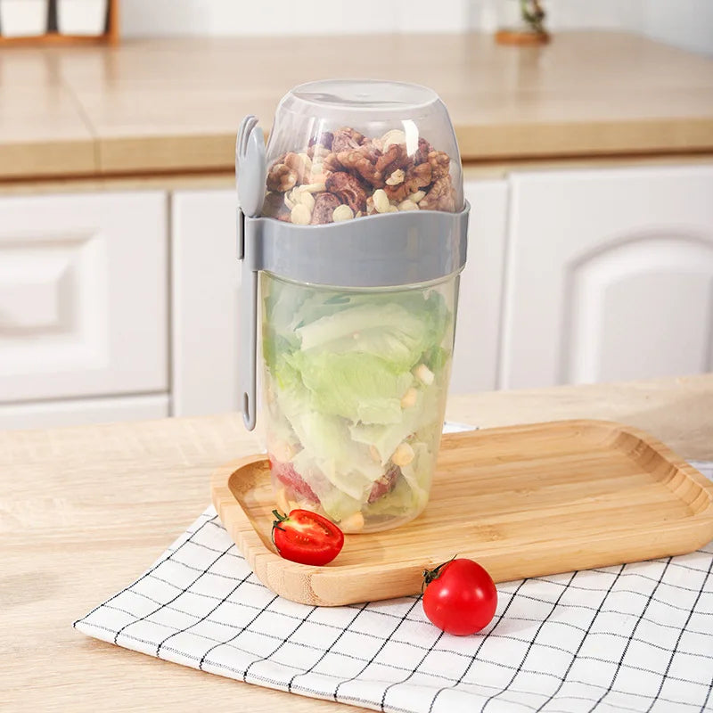 Portable Double-layer Lid with Spoon and Fork Lunch Cup