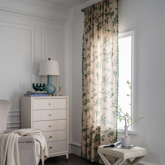 Green Floral Window Curtain Panel