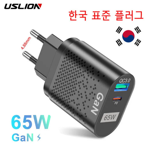 USLION 65W GaN Charger Tablet Laptop Fast Charger Type C