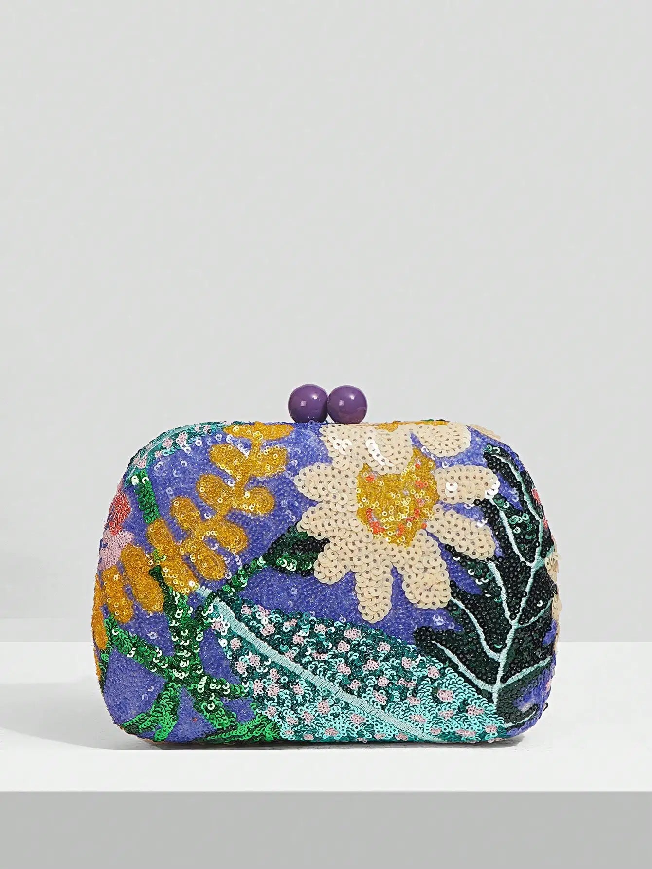 Floral Sequin Minaudière Evening Clutch Bag