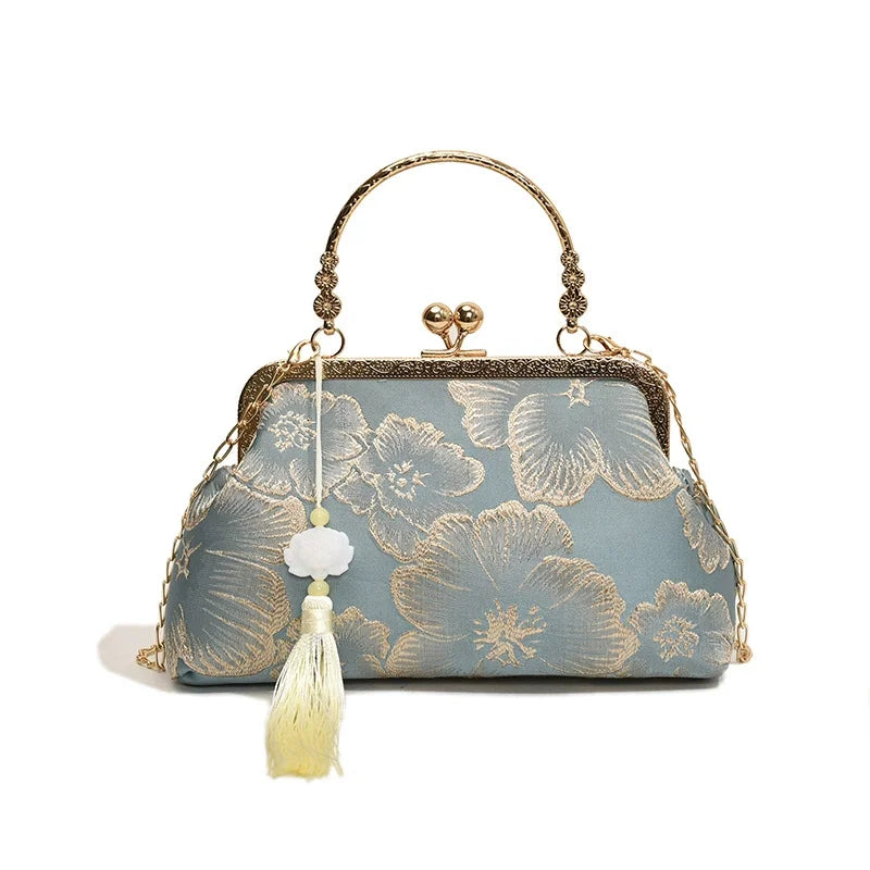 Chinese-Style Embroidered Frame Handbag with Top Handle