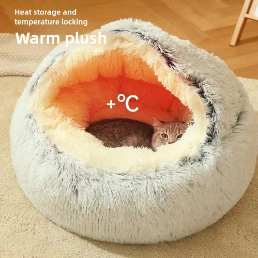 Winter Warm Plush Semi-Enclosed Cat Bedwarm cat bed, plush cat nest, winter pet bed, cat cave bed, puppy sleeping bed, enclosed pet bed, soft cat cushion, cozy pet house, pet accessories