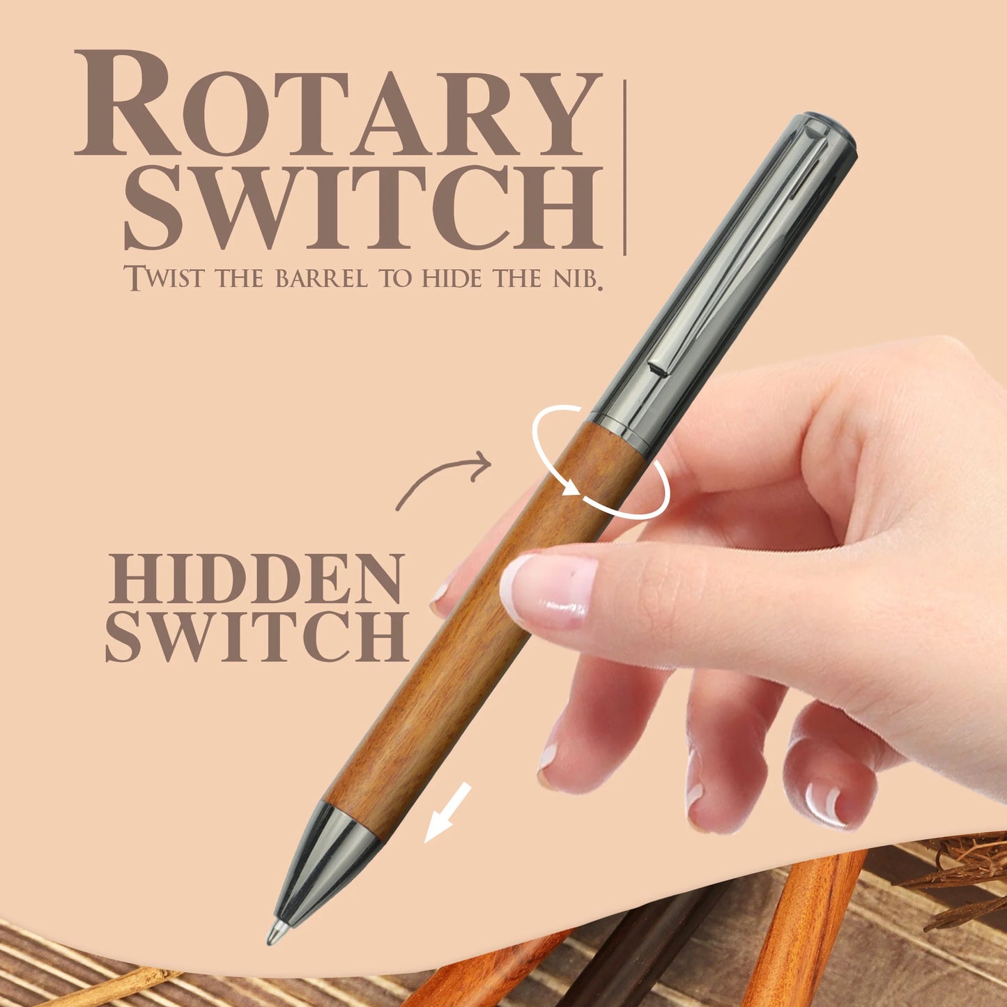 1/2 PCs with Box - Brown/Ebony Wood Grain Pen -