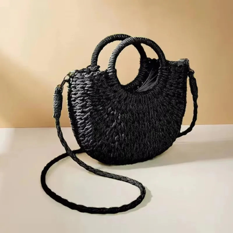 Handmade Half-Moon Straw Bag
