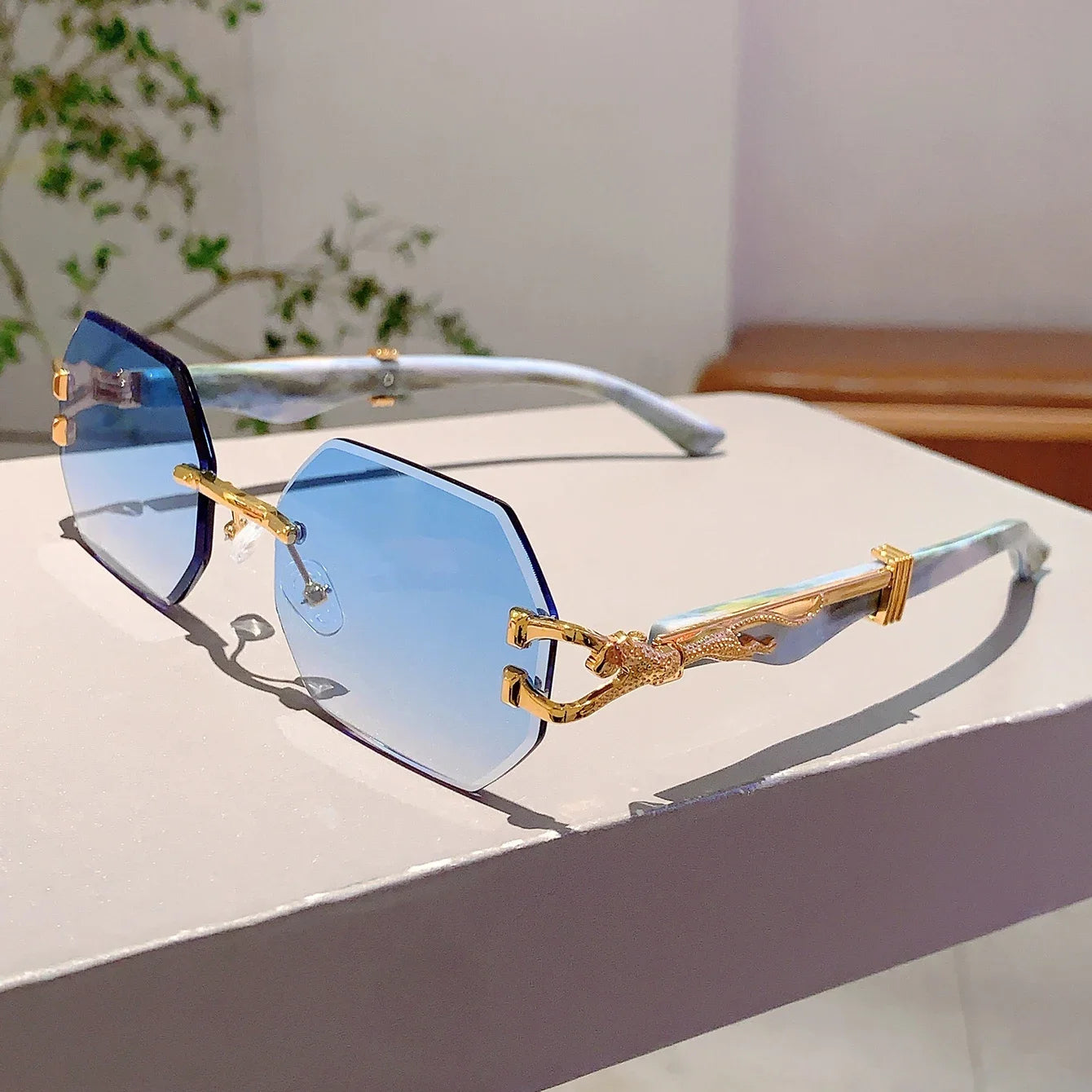Vintage Rimless Polygon Sunglasses
